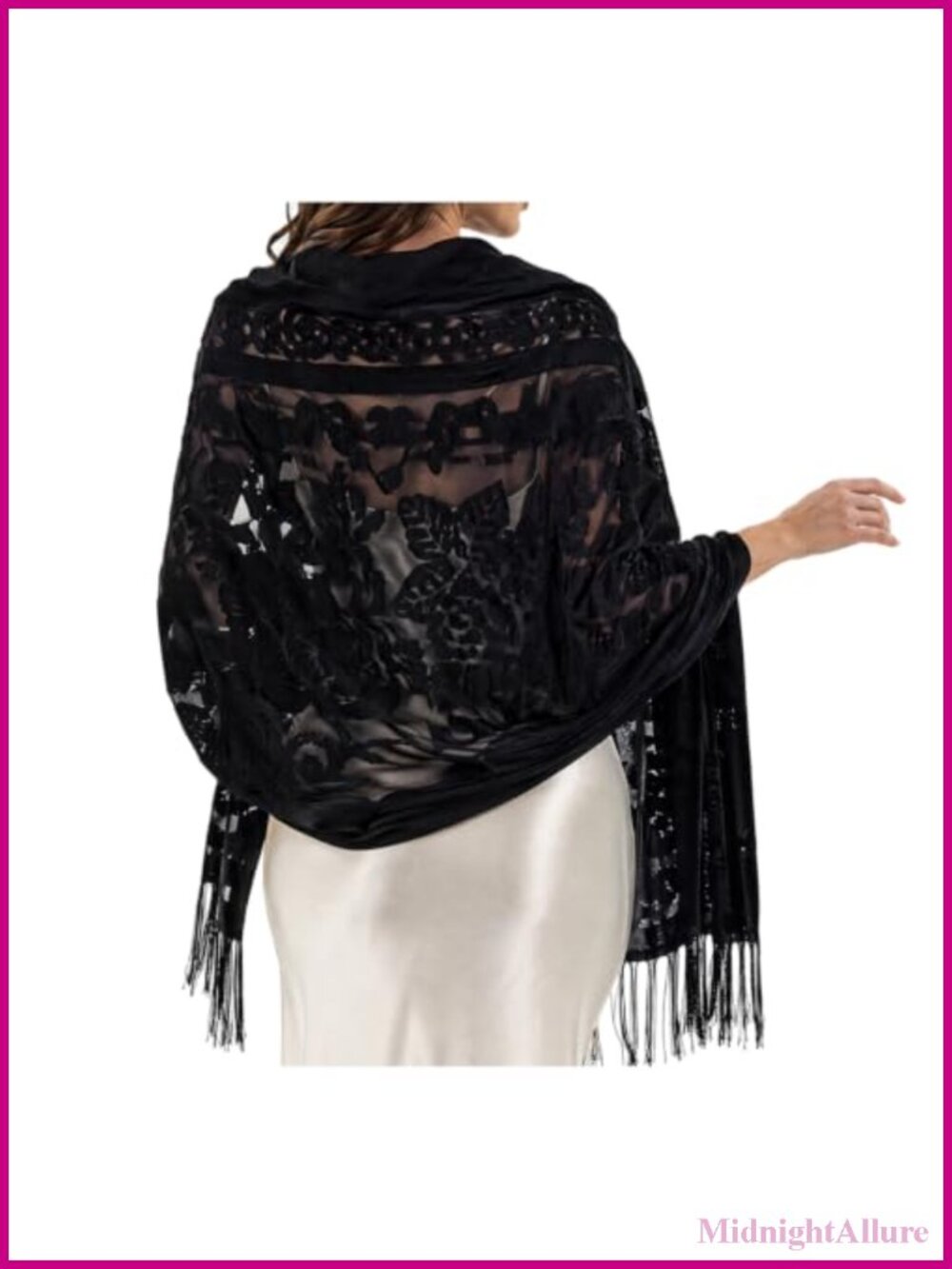 Velvet Floral Fringe Shawl Wrap Women Formal Evening Dress Cover Up